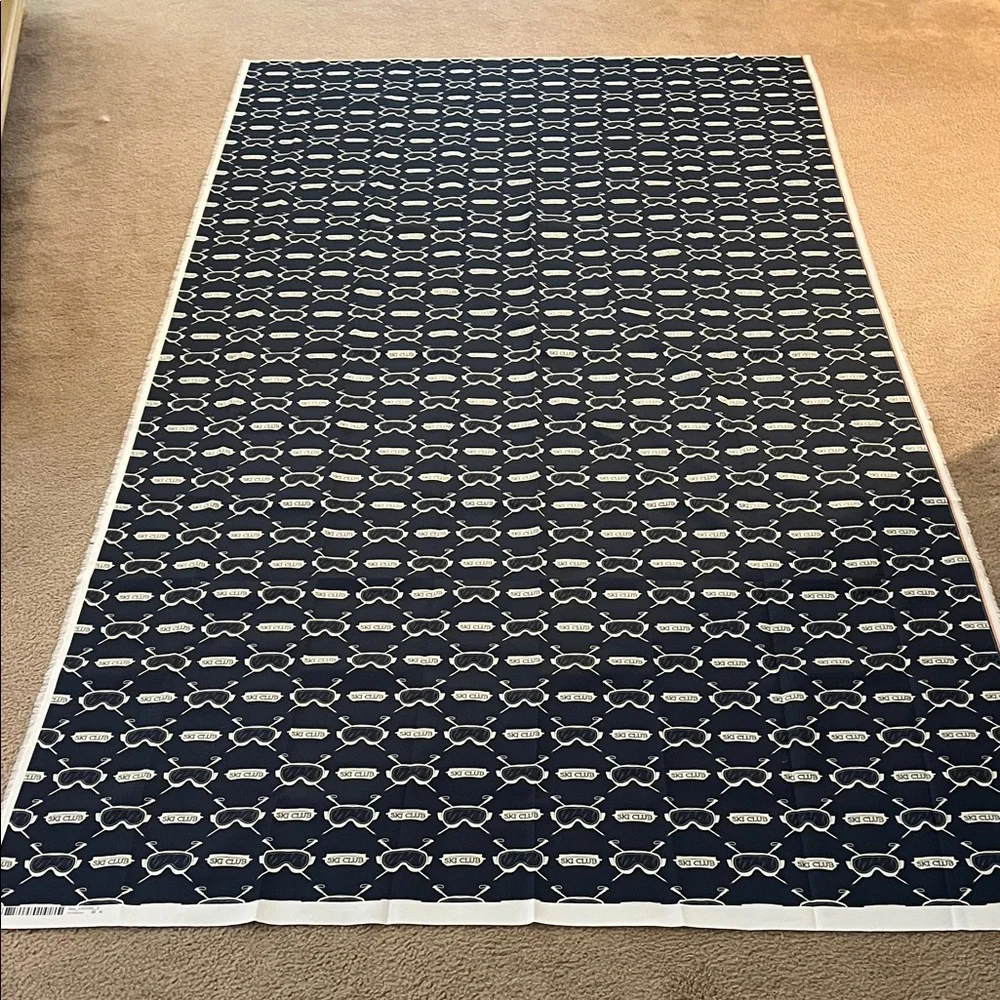 SKI CLUB Skiing Poles Goggles Upholstery Decorator Fabric Blue Gray 3 Yd x 58